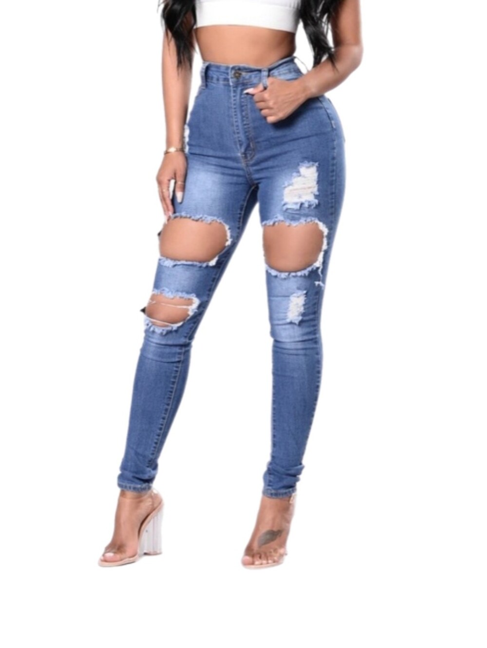 Fashion Nova Distressed Denim Skinny Jeans NWT